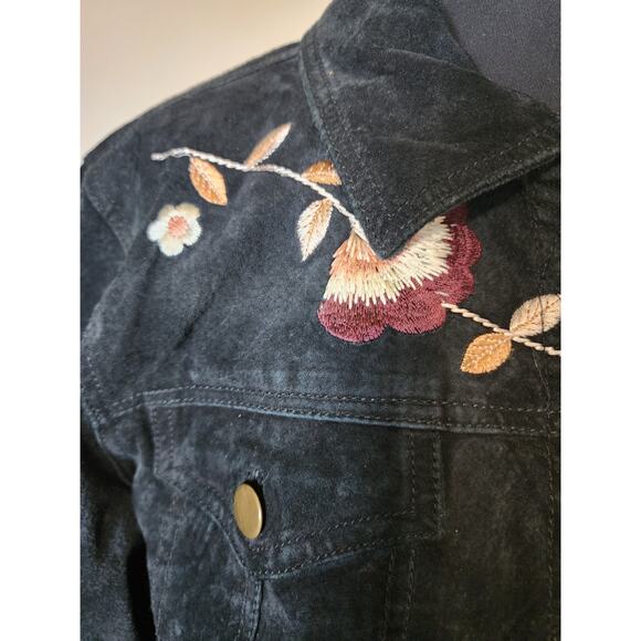 Brandon Thomas Leather Suede Jacket Size L VTG Y2K Floral Embroidered - Picture 2 of 8